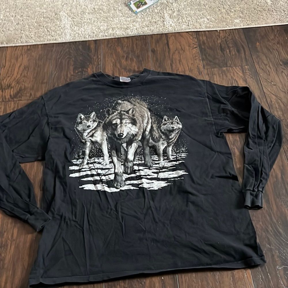 Vintage 1994 3 Wolfs Wolves Fletchers Wildlife 90s‎ XXL long sleeve  T-shirt